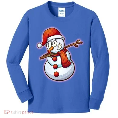Christmas Dabbing Snowman Kids Long Sleeve Shirt