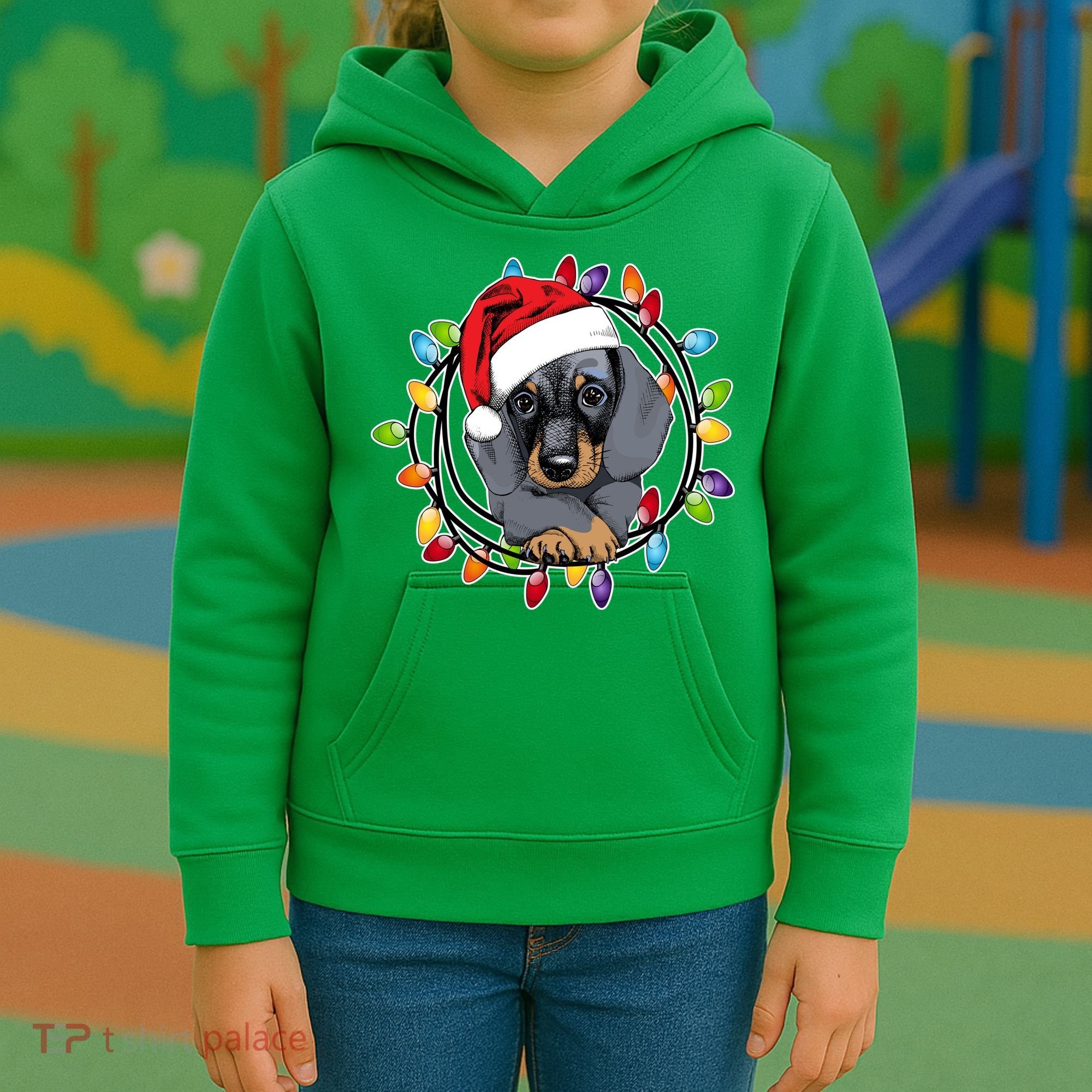 Christmas Dachshund Lights Kids Hoodie