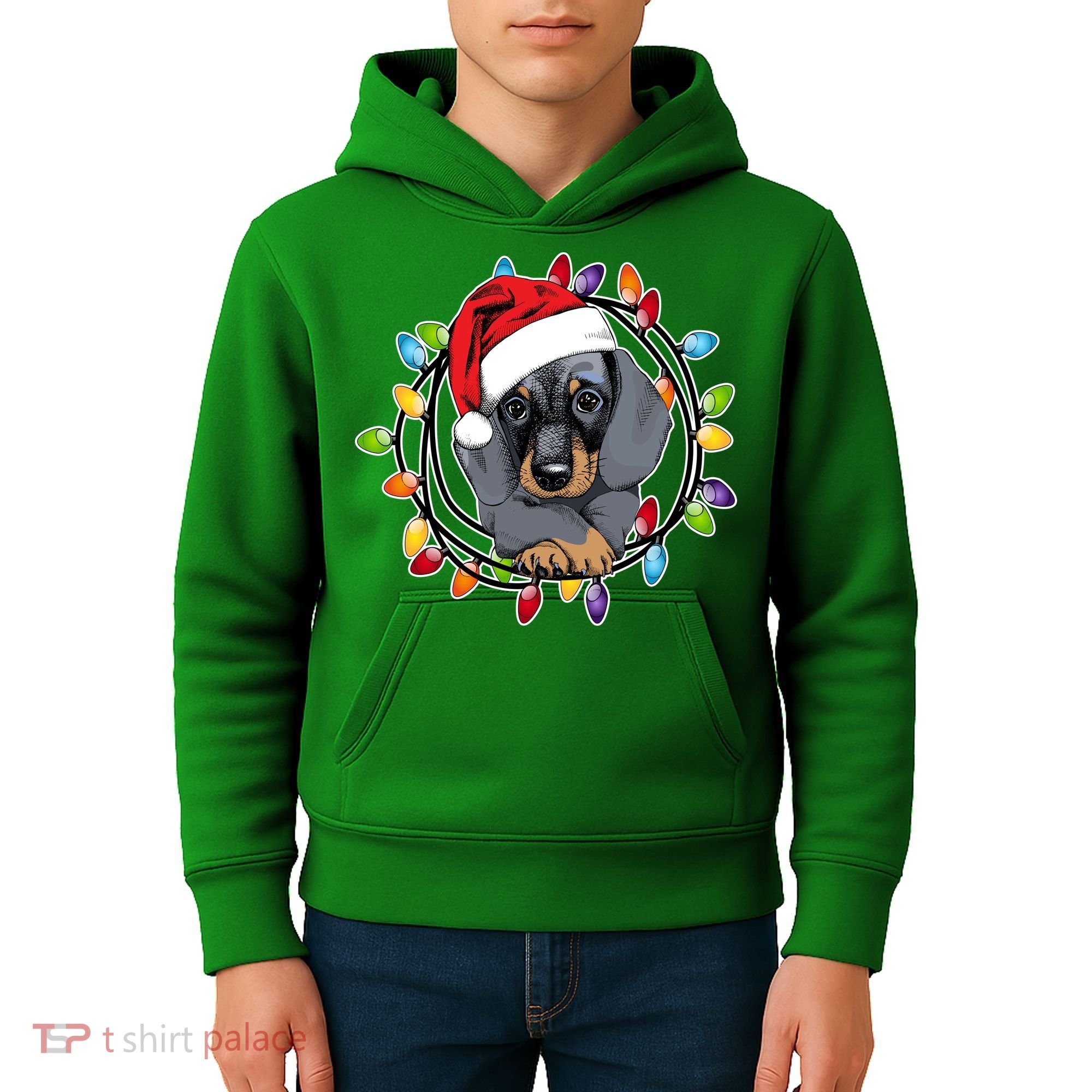 Christmas Dachshund Lights Kids Hoodie