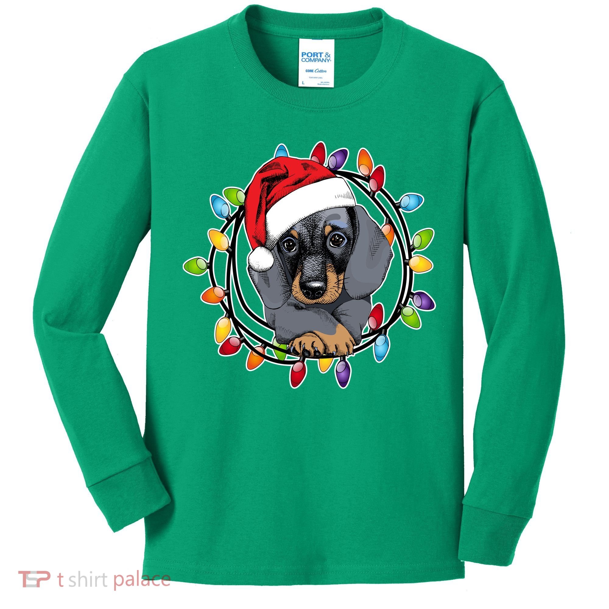 Christmas Dachshund Lights Kids Long Sleeve Shirt
