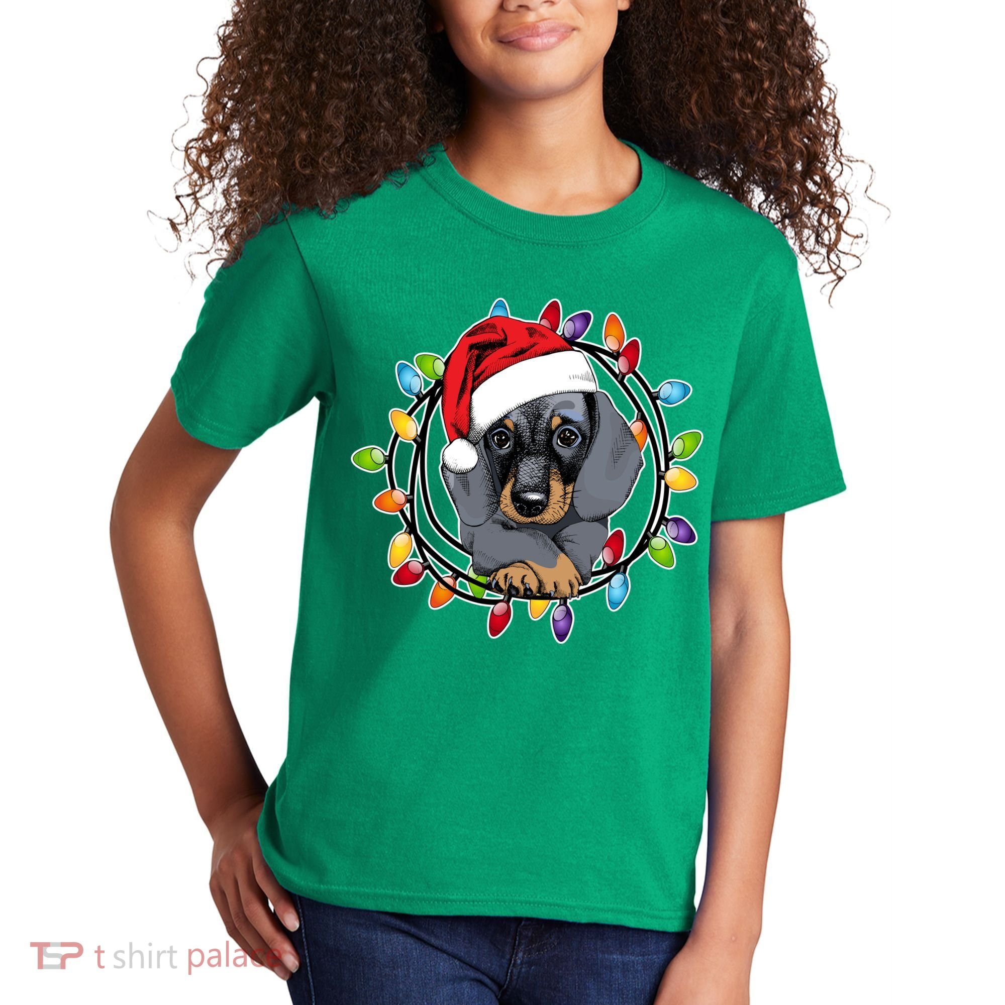 Christmas Dachshund Lights Kids T-Shirt