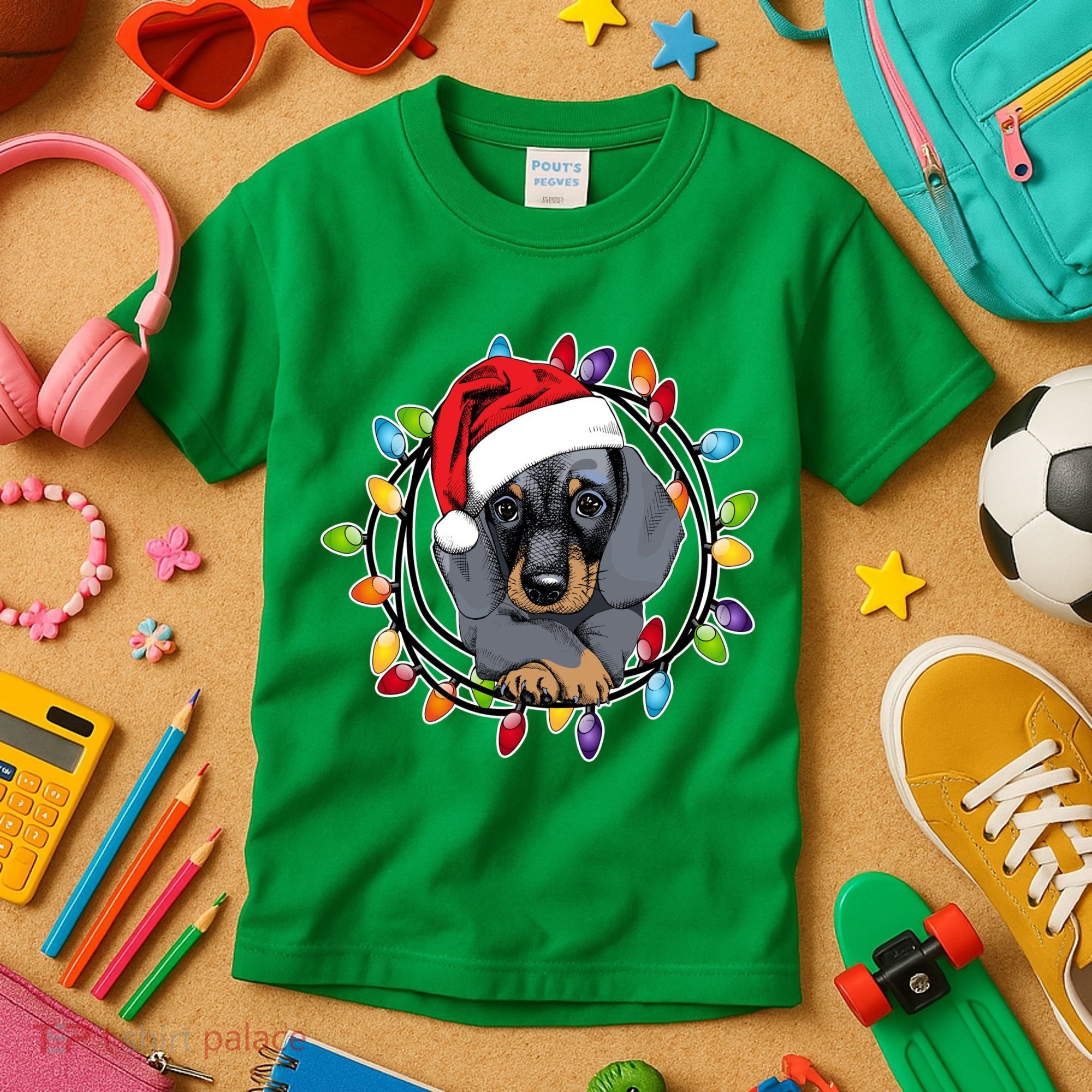 Christmas Dachshund Lights Kids T-Shirt
