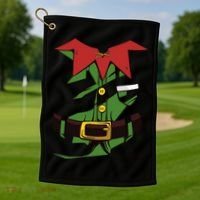 Christmas Elf Costume Funny Golf Towel thumb 1