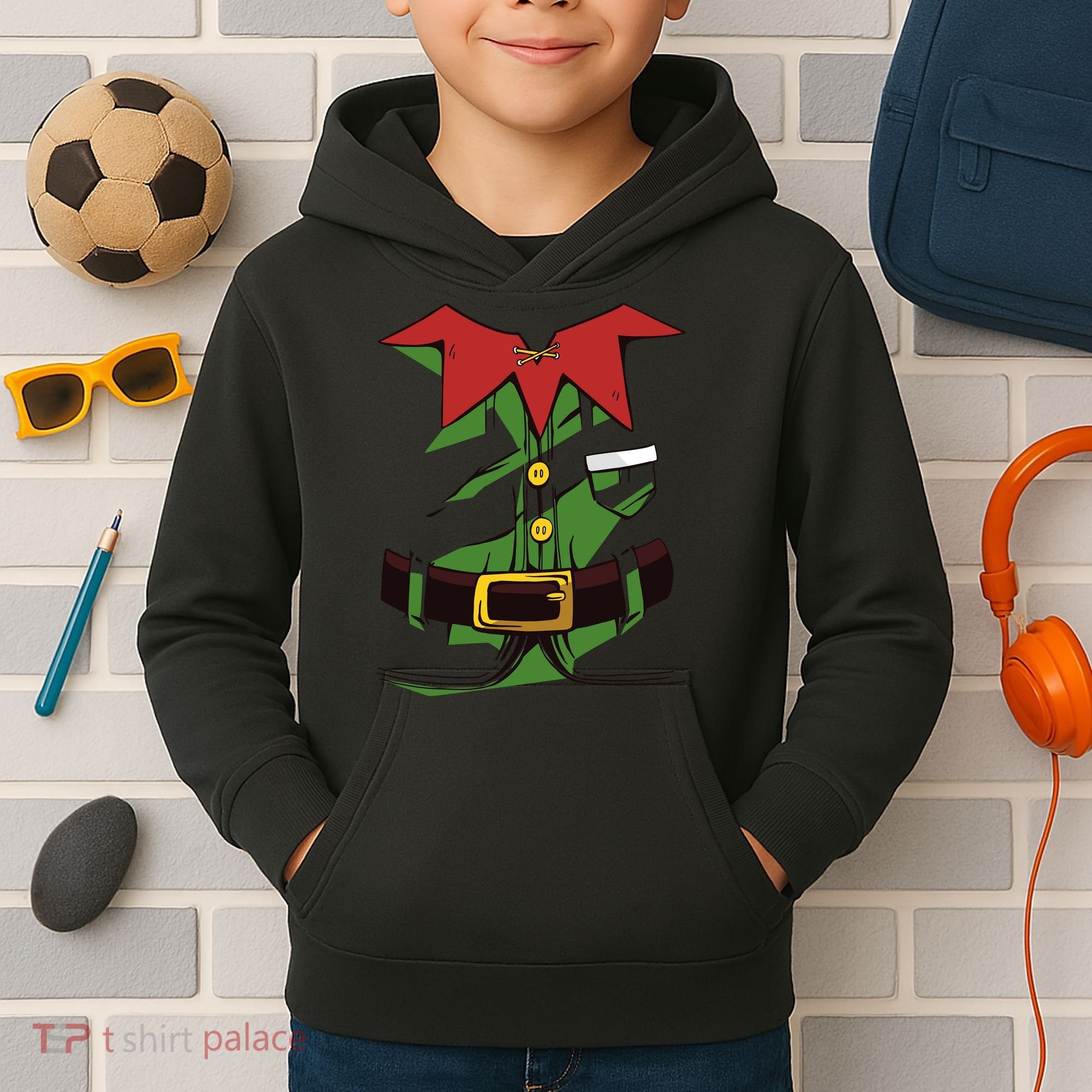Christmas Elf Costume Funny Kids Hoodie