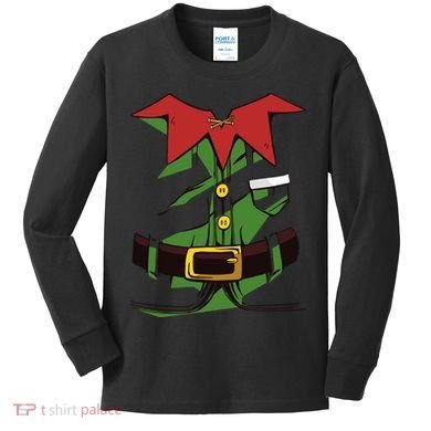 Christmas Elf Costume Funny Kids Long Sleeve Shirt