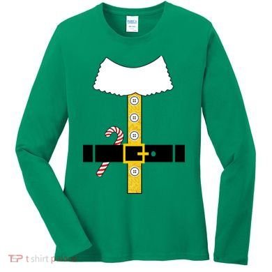 Christmas Elf Suit Candy Cane Costume Women's Long Sleeve Shirt