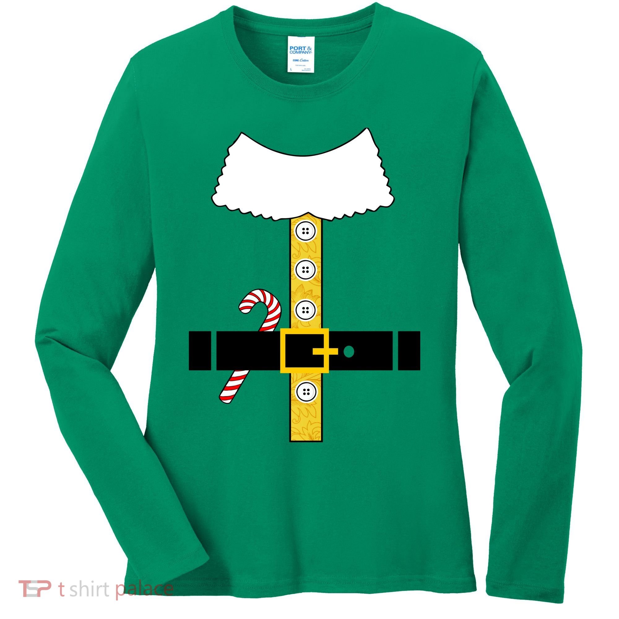 Christmas Elf Suit Candy Cane Costume Women's Long Sleeve Shirt