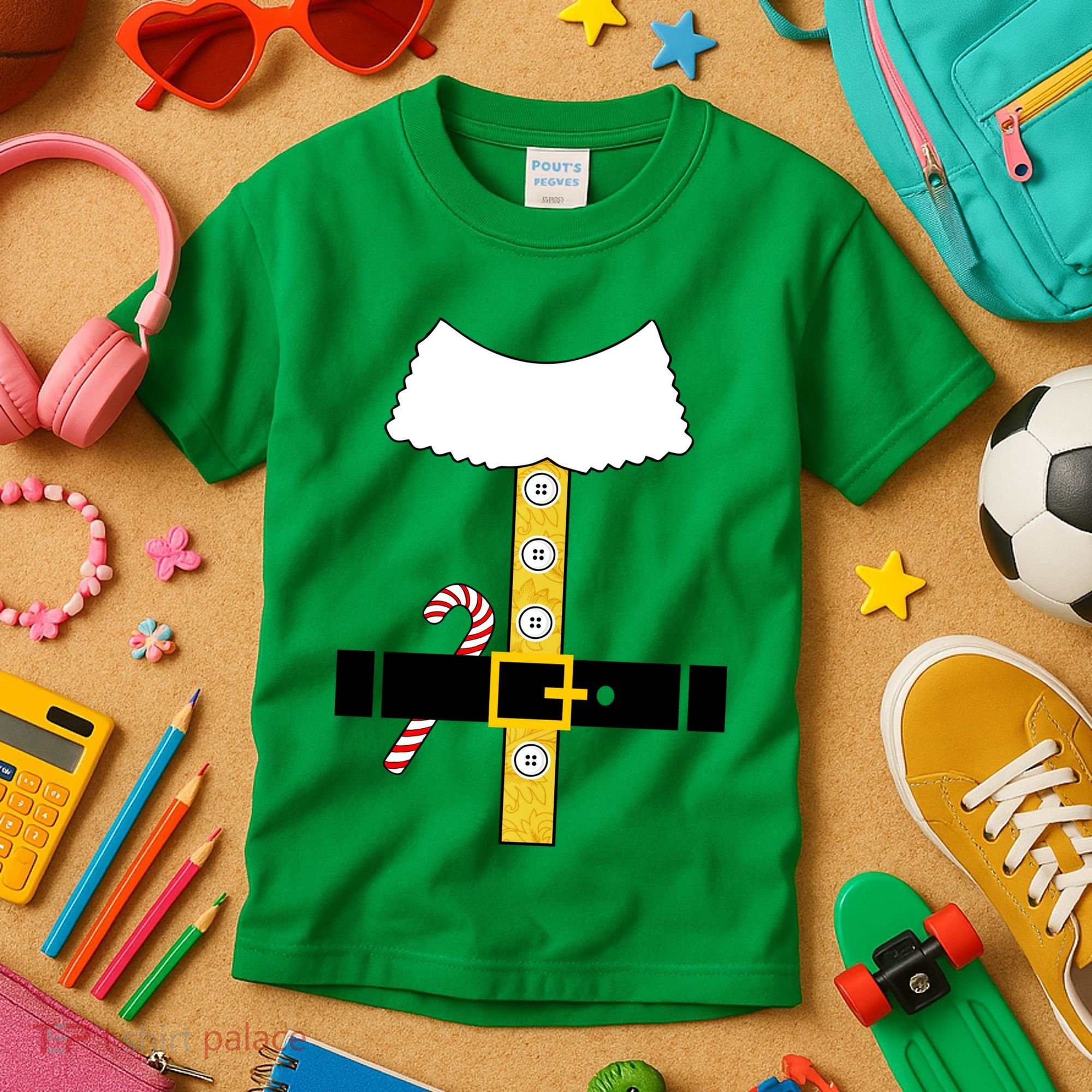 Christmas Elf Suit Candy Cane Costume Kids T-Shirt