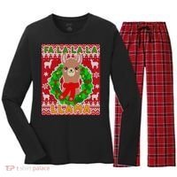 Christmas Fa La La La Llama Ugly Sweater Women's Long Sleeve Flannel Pajama Set  thumb 0