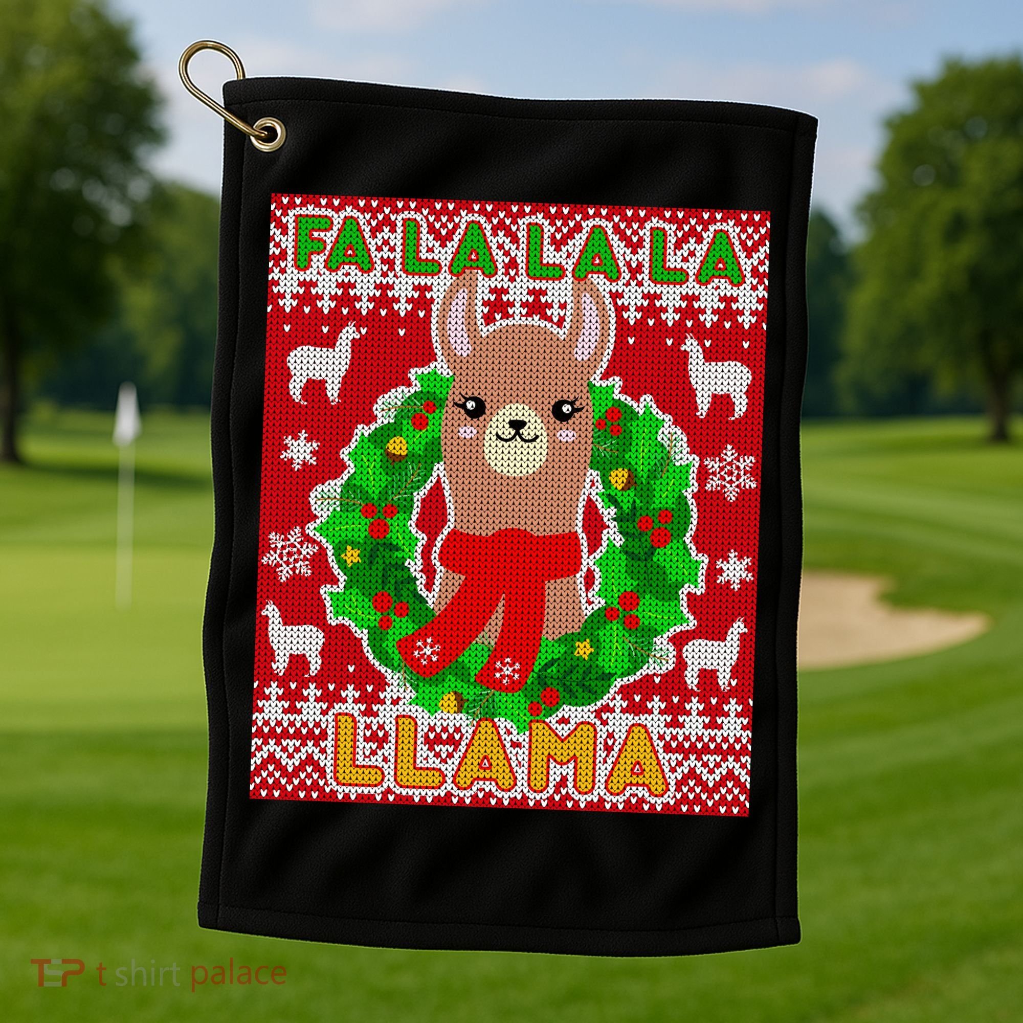 Christmas Fa La La La Llama Ugly Sweater Golf Towel