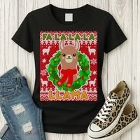 Christmas Fa La La La Llama Ugly Sweater Women's T-Shirt thumb 3