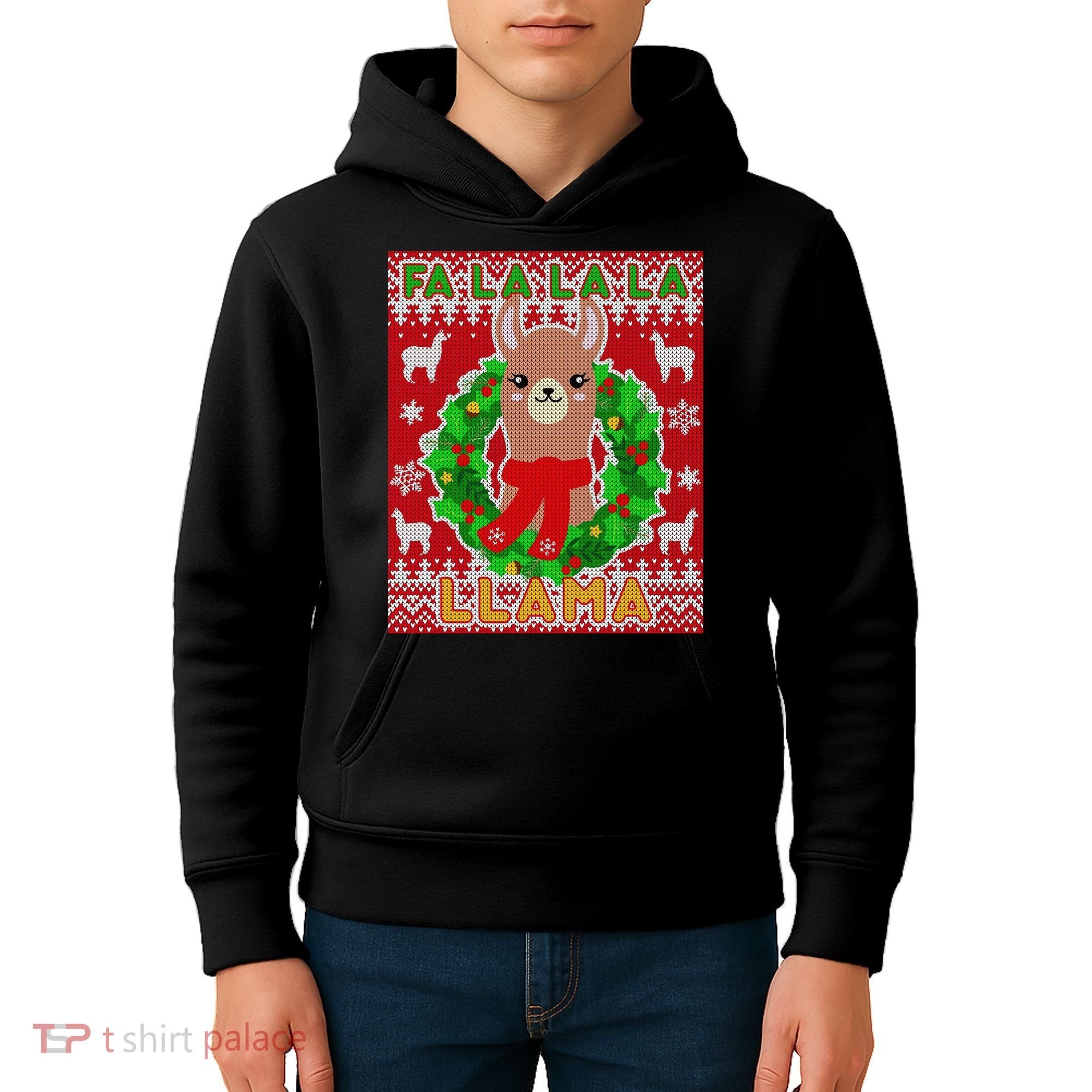 Christmas Fa La La La Llama Ugly Sweater Kids Hoodie