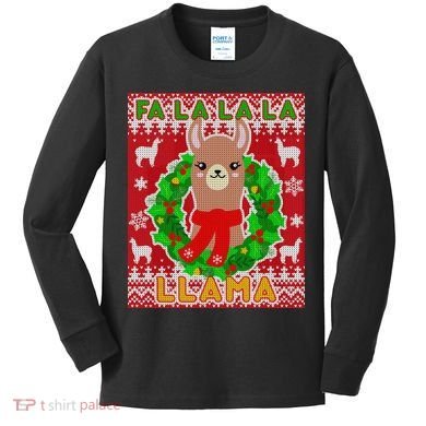 Christmas Fa La La La Llama Ugly Sweater Kids Long Sleeve Shirt