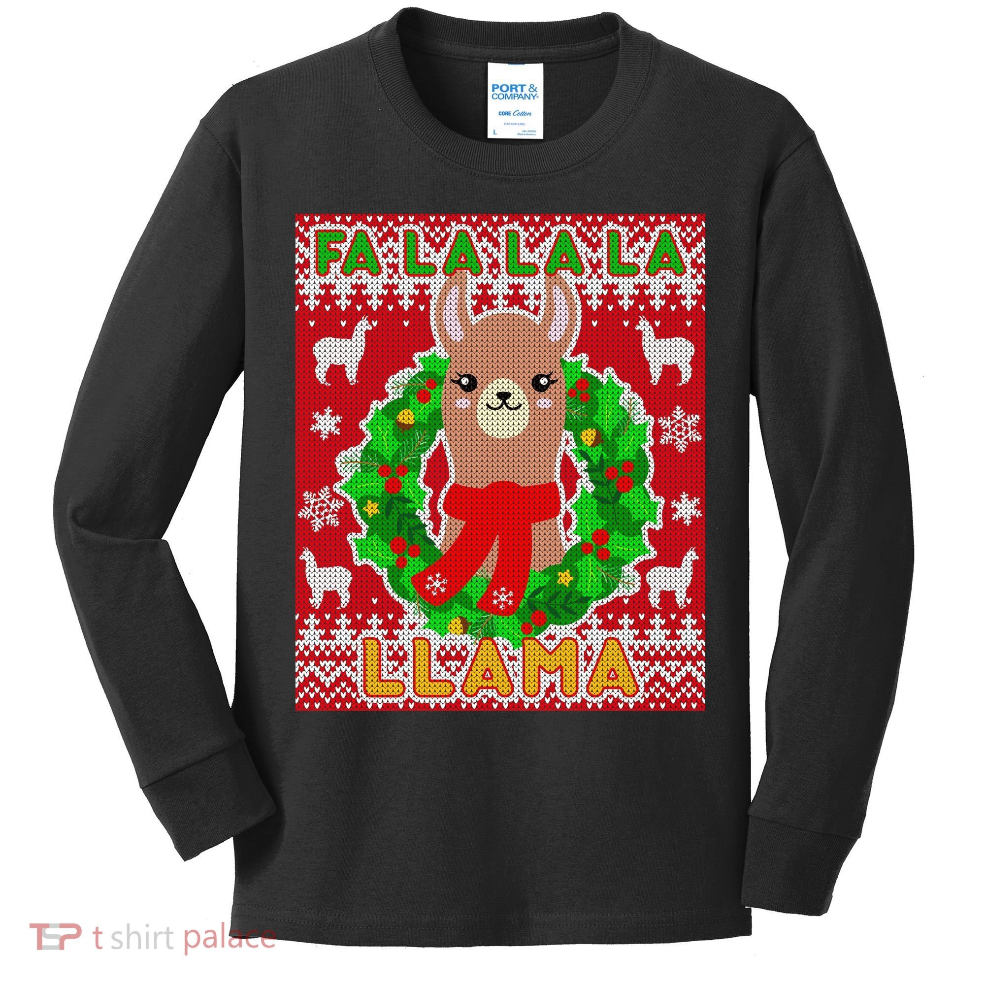 Christmas Fa La La La Llama Ugly Sweater Kids Long Sleeve Shirt