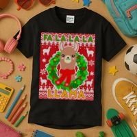 Christmas Fa La La La Llama Ugly Sweater Kids T-Shirt thumb 3