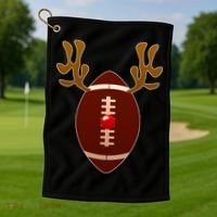 Christmas Football Reindeer  Golf Towel thumb 1