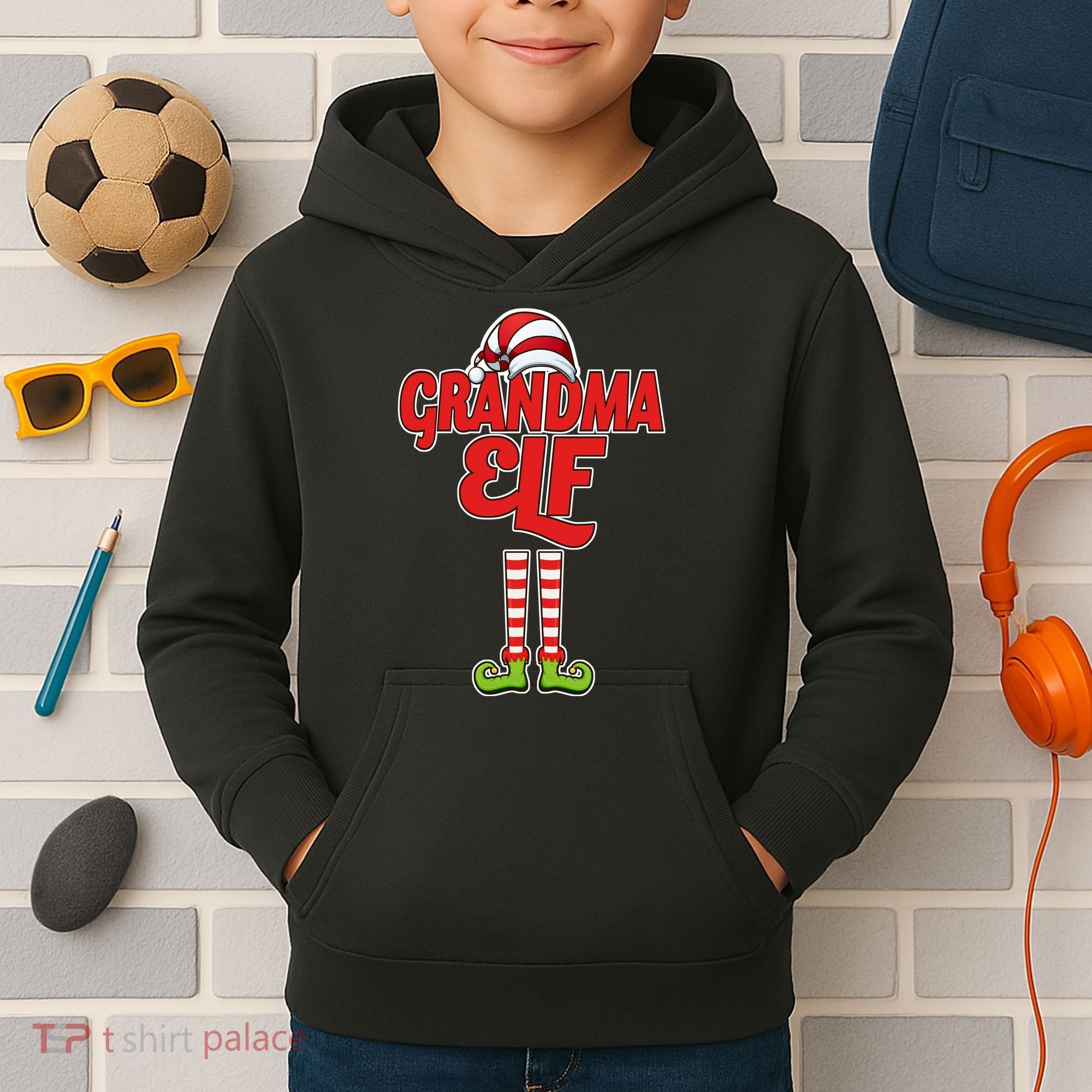 Christmas Grandma Elf Kids Hoodie