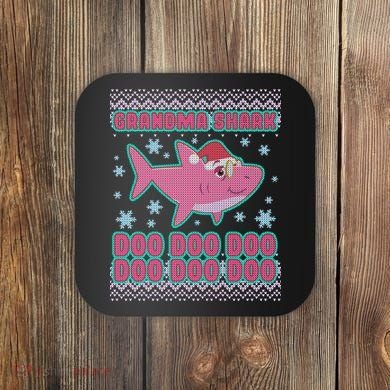 Christmas Grandma Shark Doo Doo Doo Coaster
