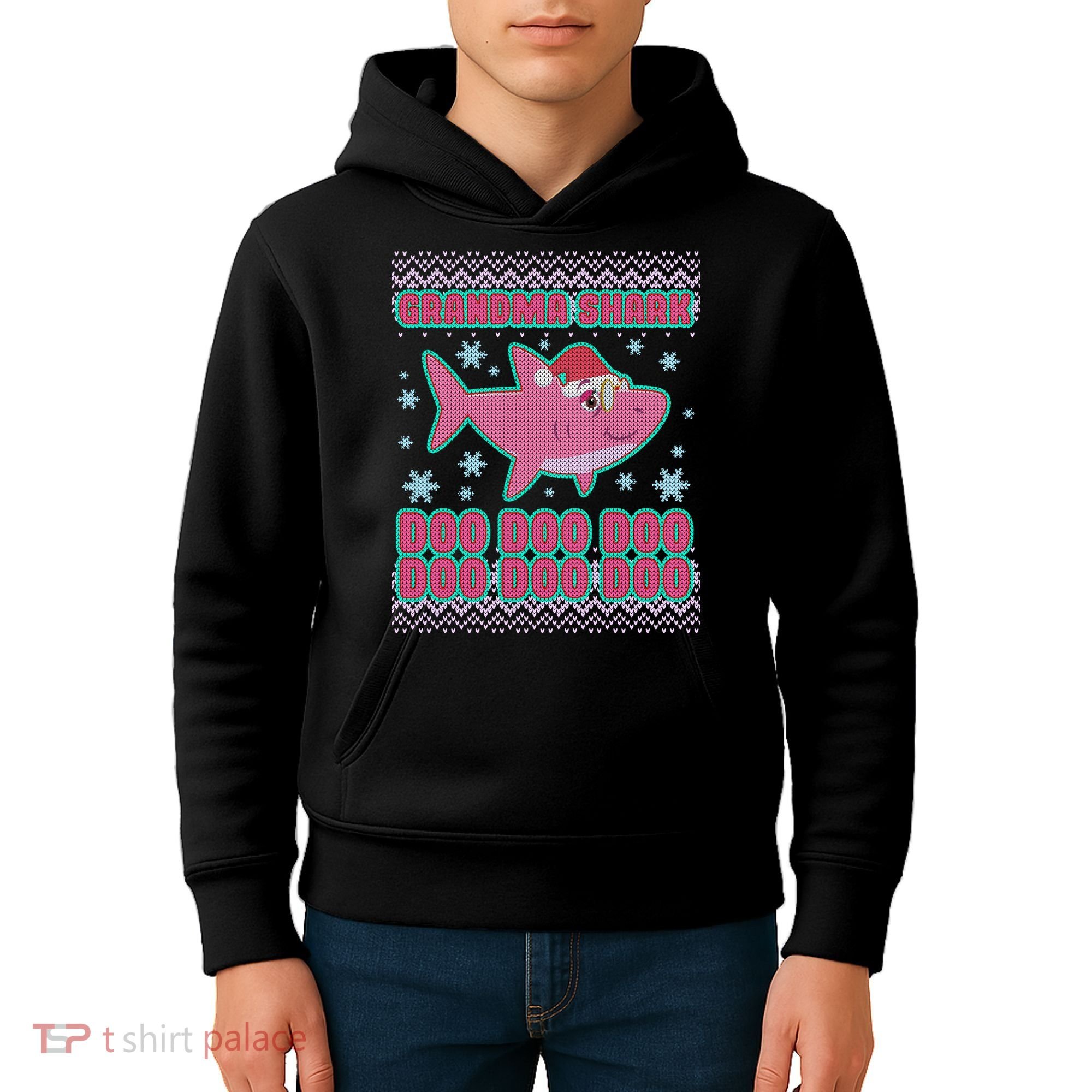 Christmas Grandma Shark Doo Doo Doo Kids Hoodie