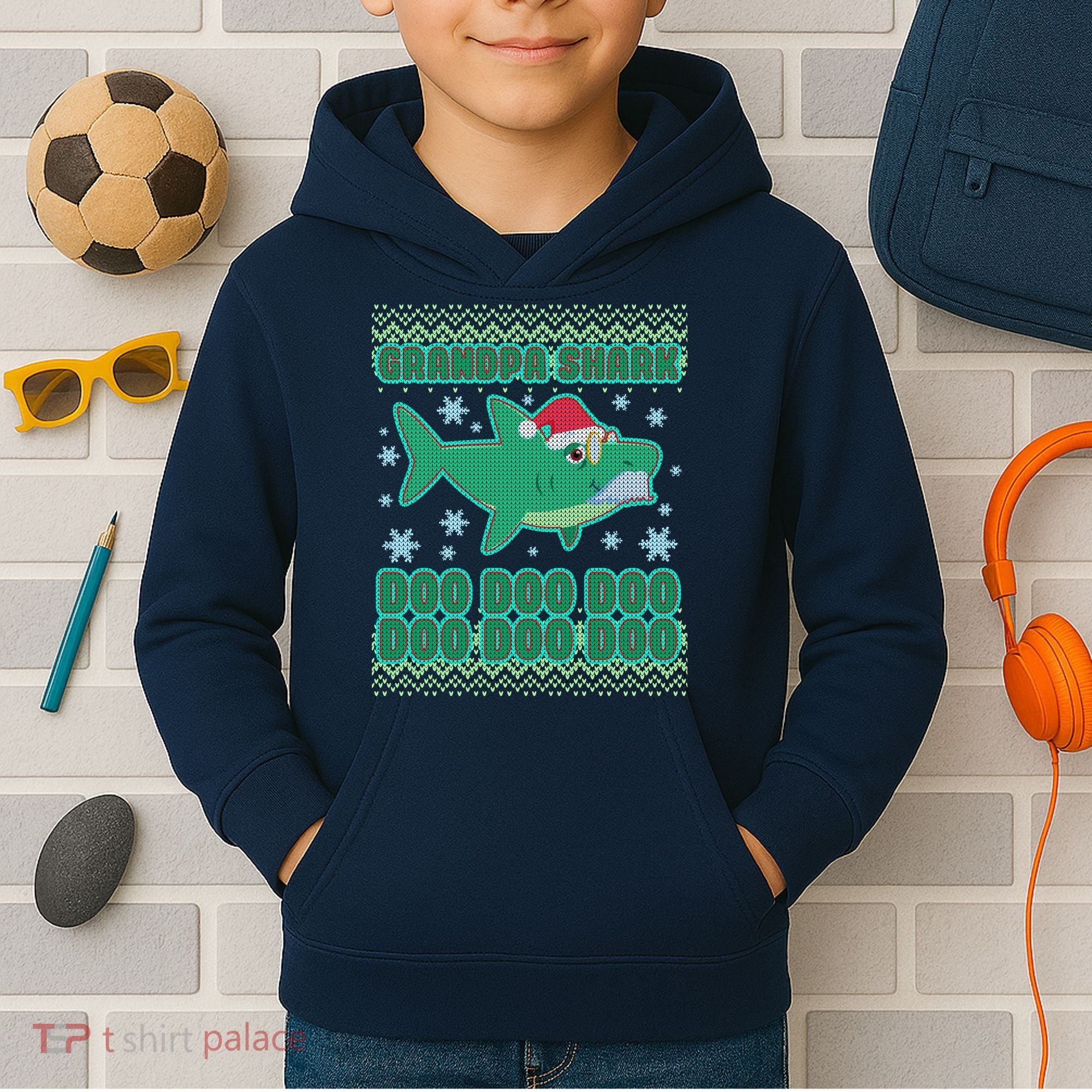 Christmas Grandpa Shark Doo Doo Doo Kids Hoodie