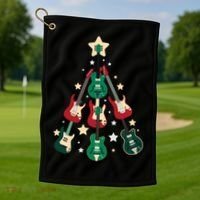 Christmas Guitar Tree  Golf Towel thumb 1