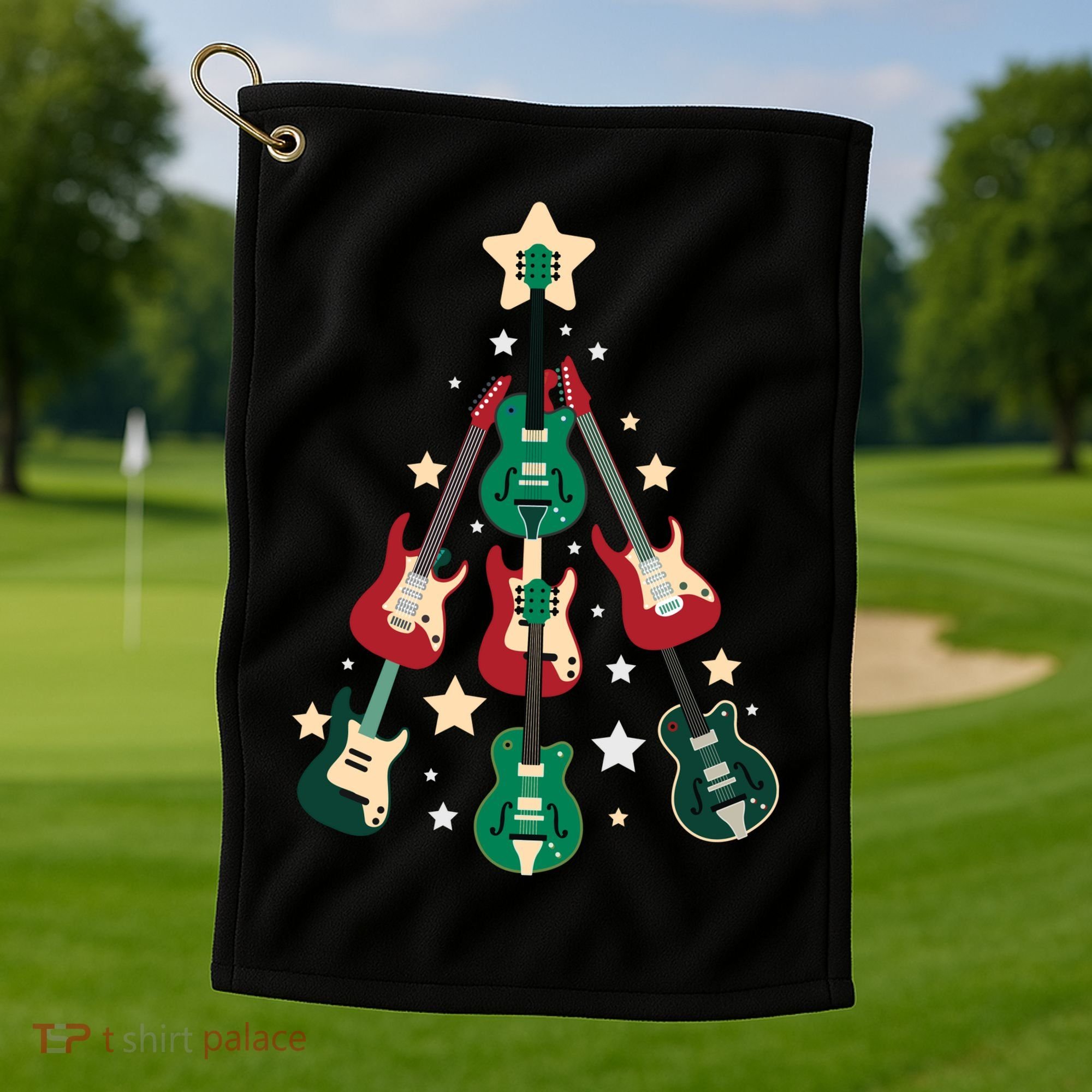 Christmas Guitar Tree  Golf Towel