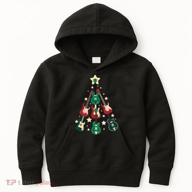 Christmas Guitar Tree  Kids Hoodie