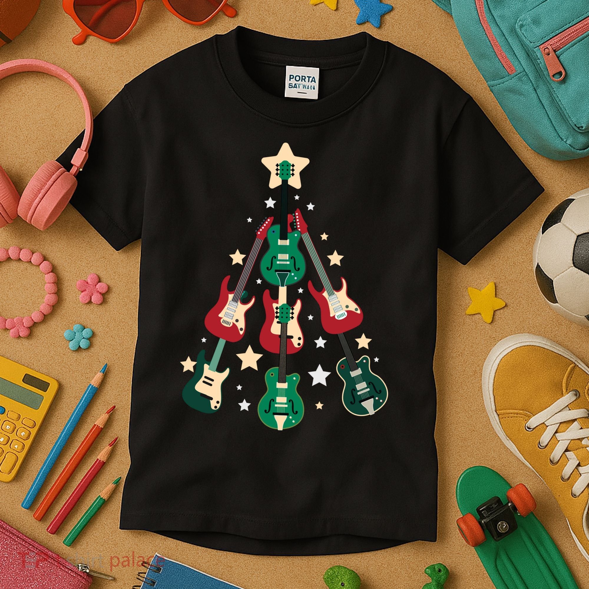 Christmas Guitar Tree  Kids T-Shirt