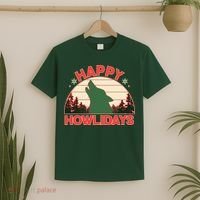 Christmas Happy Howlidays Vintage Howling Wolf T-Shirt thumb 2