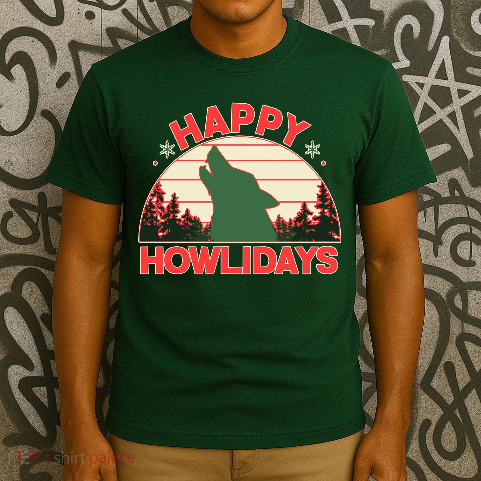 Christmas Happy Howlidays Vintage Howling Wolf T-Shirt