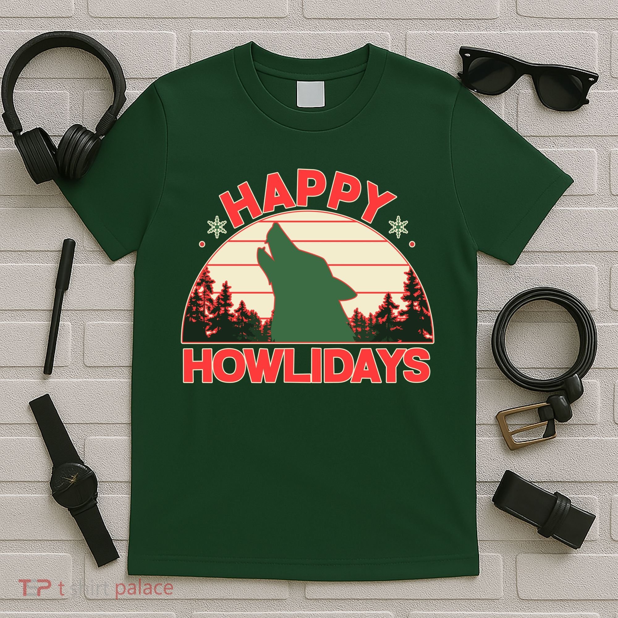 Christmas Happy Howlidays Vintage Howling Wolf T-Shirt