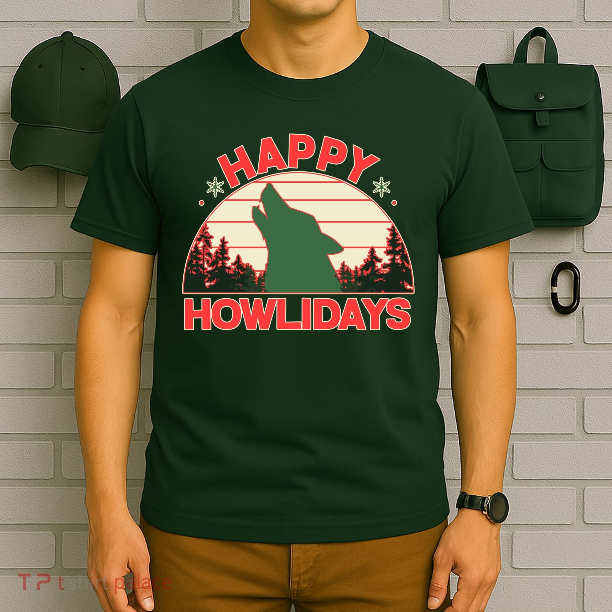 Christmas Happy Howlidays Vintage Howling Wolf T-Shirt