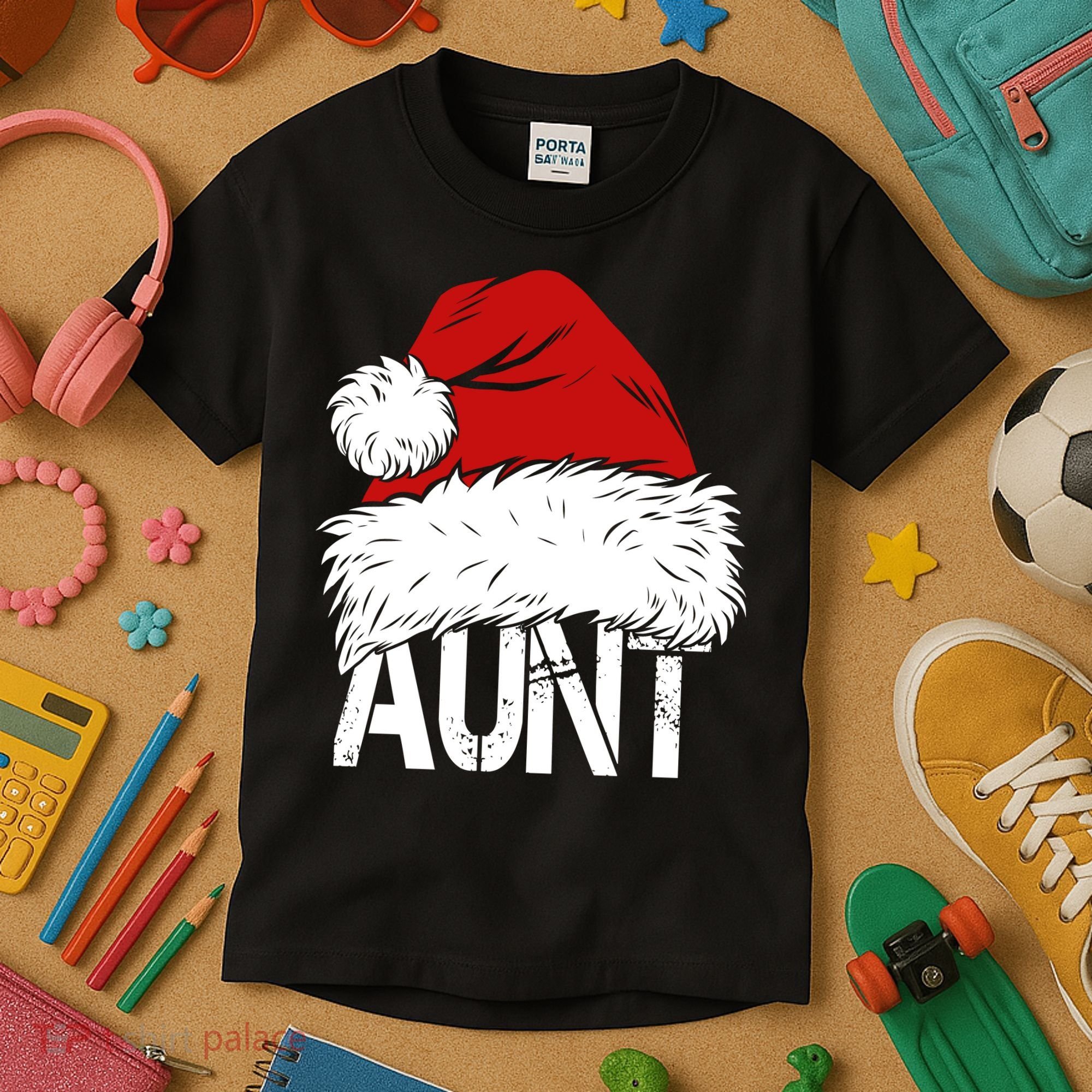 Christmas Hat Santa Aunt Kids T-Shirt