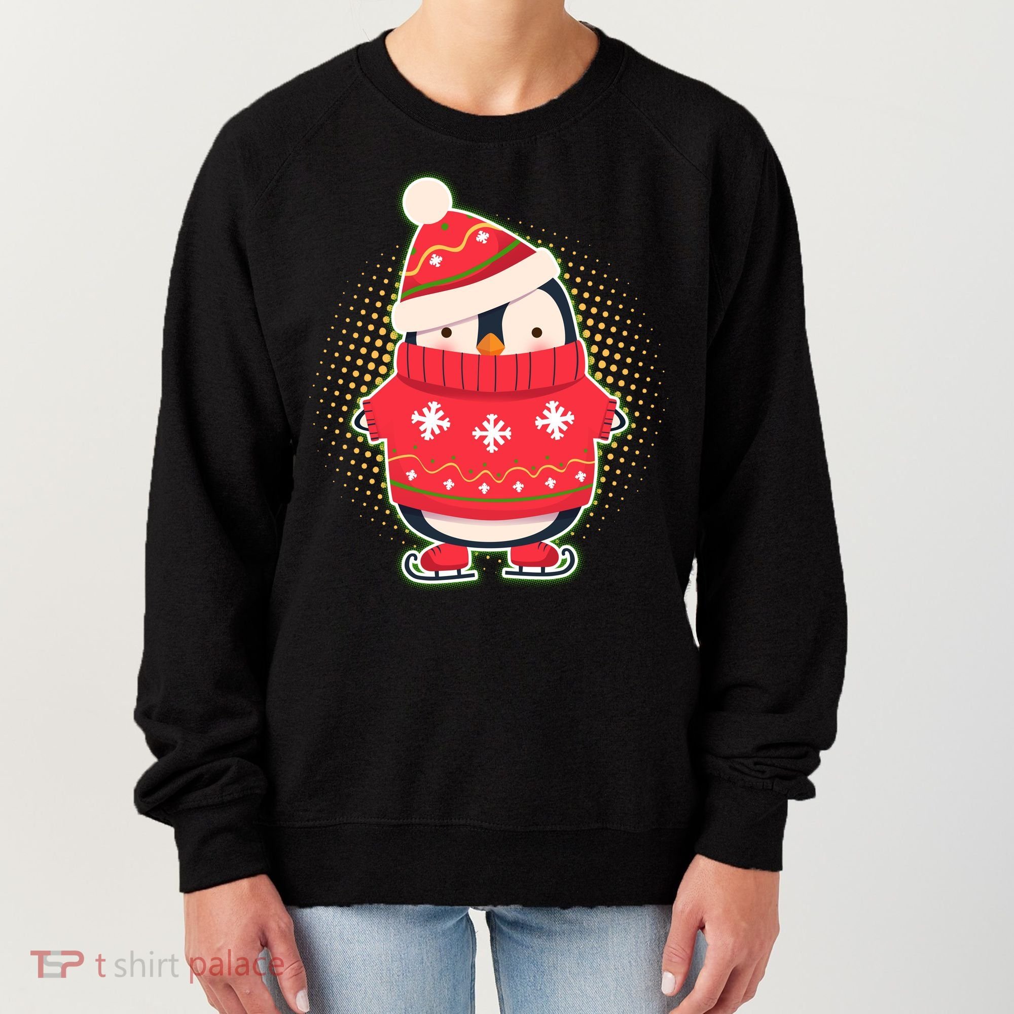 Christmas Holiday Penguin Skates Women's Sweatshirt