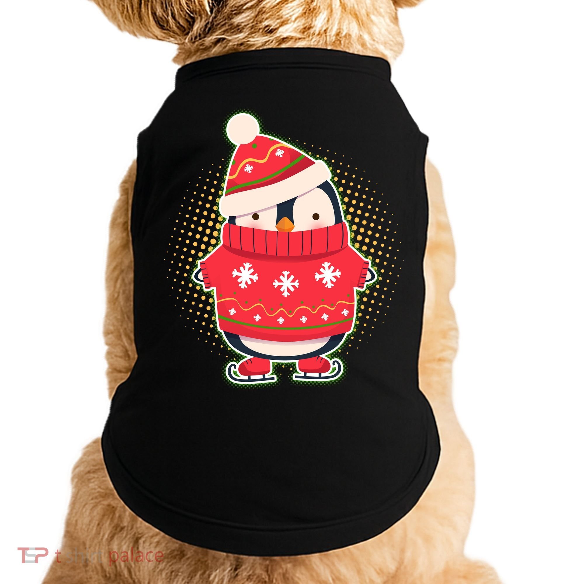 Christmas Holiday Penguin Skates Doggie Tank
