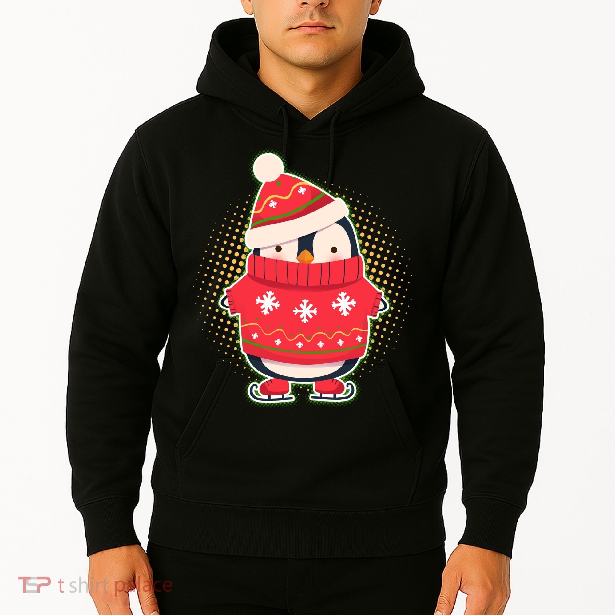 Christmas Holiday Penguin Skates Hoodie