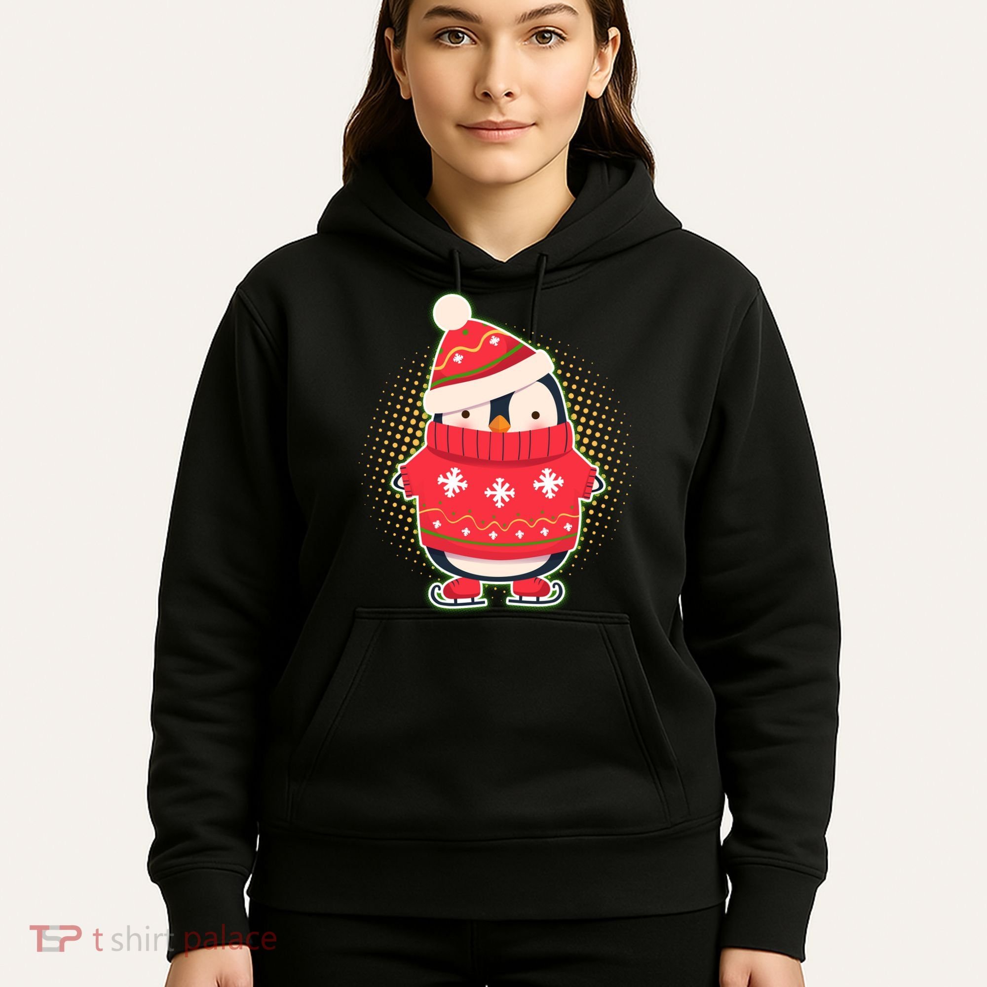 Christmas Holiday Penguin Skates Hoodie