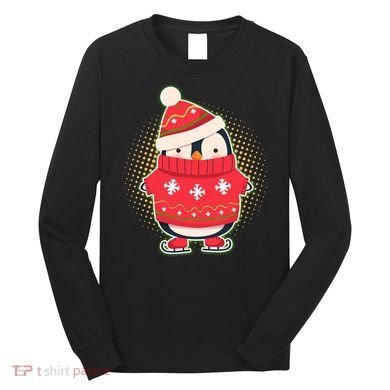 Christmas Holiday Penguin Skates Long Sleeve Shirt