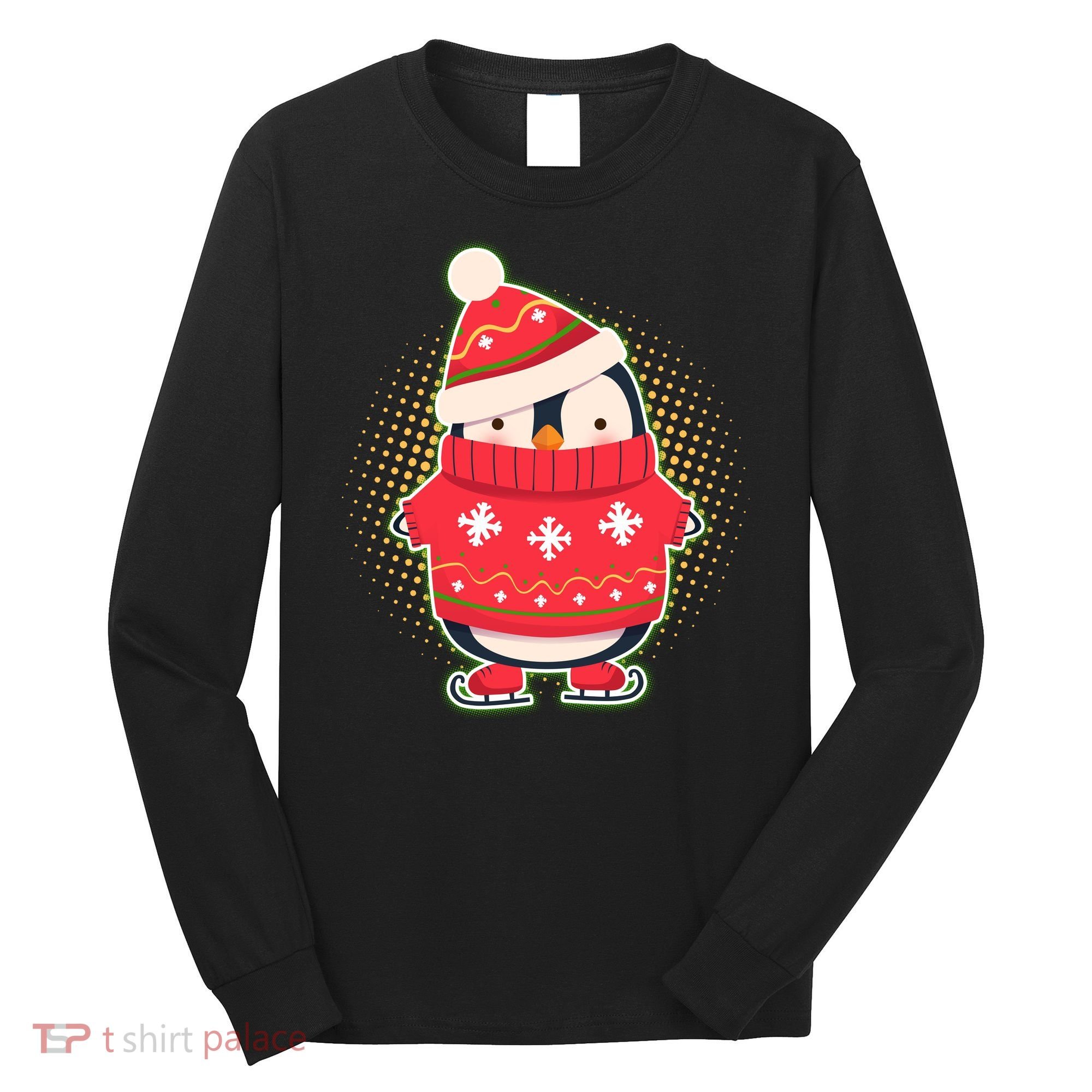 Christmas Holiday Penguin Skates Long Sleeve Shirt