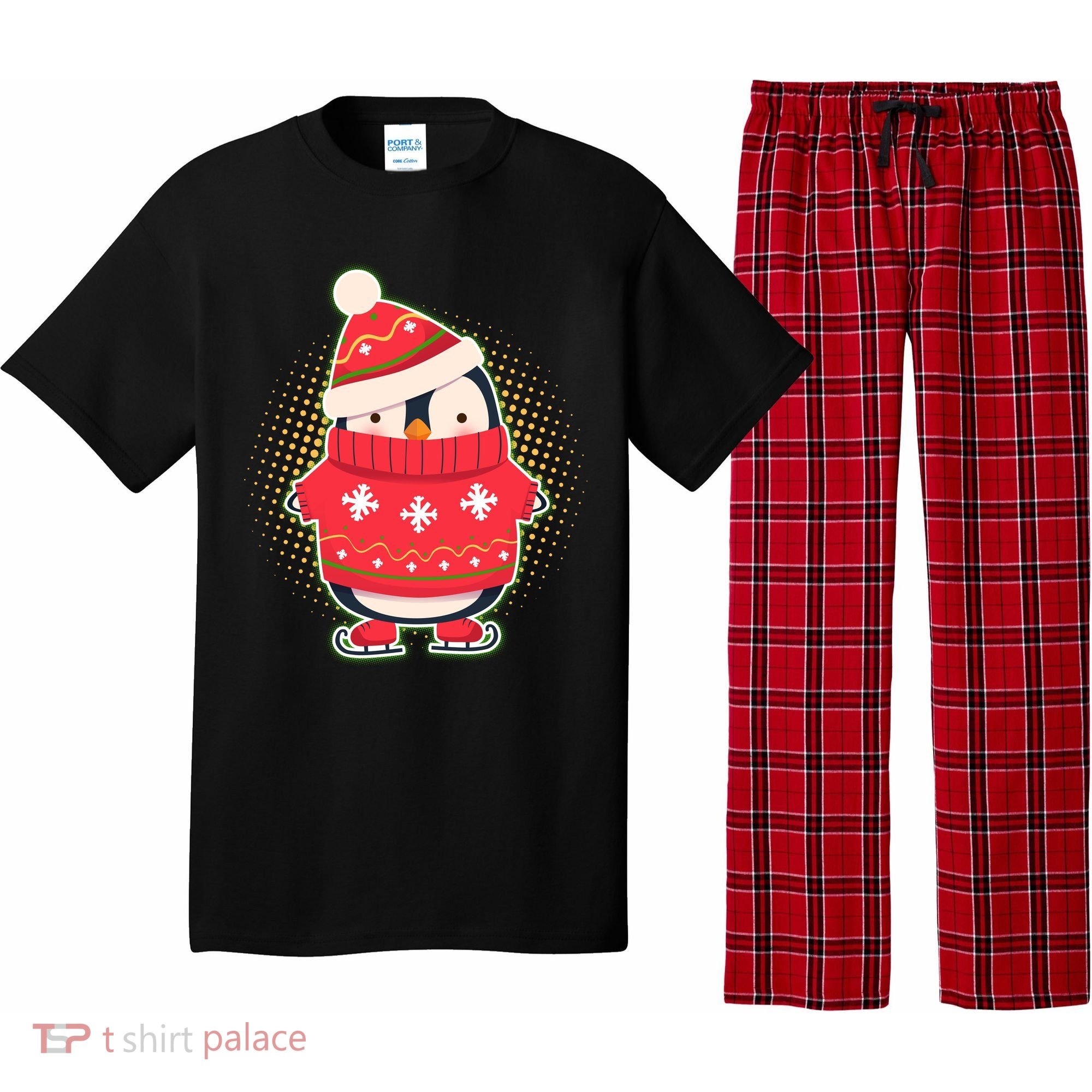 Christmas Holiday Penguin Skates Pajama Set
