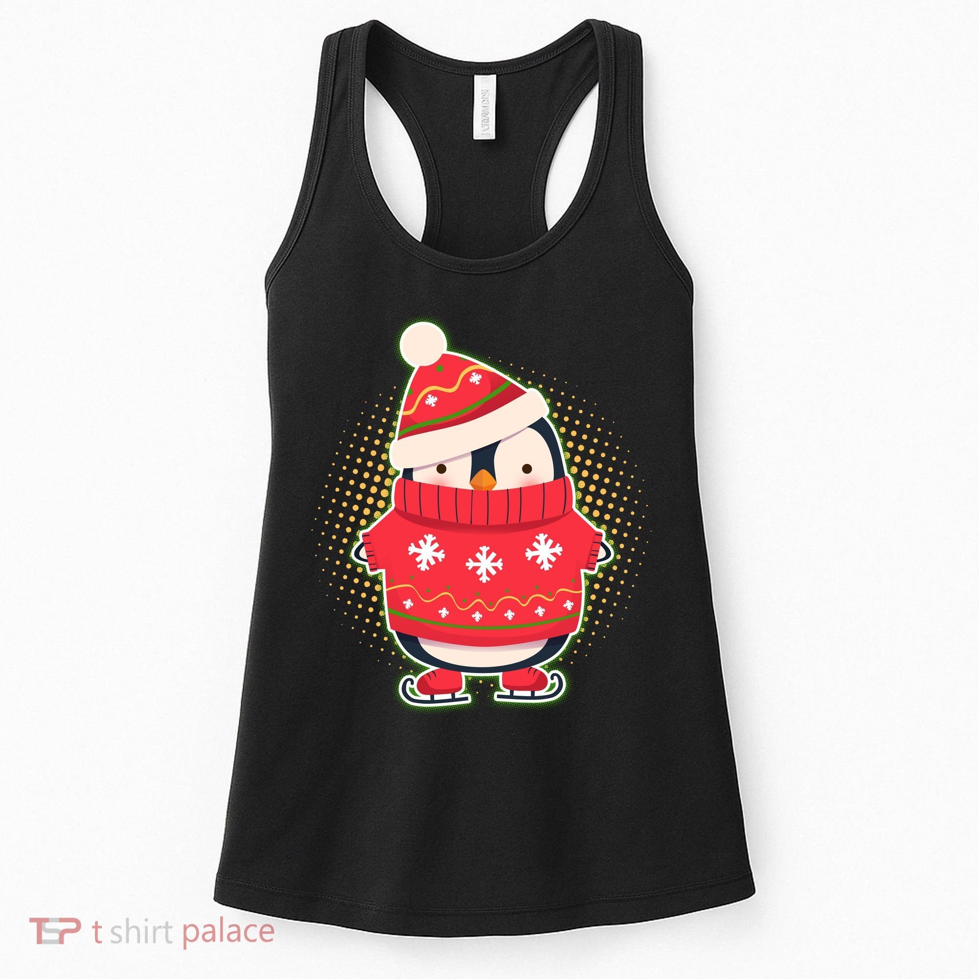 Christmas Holiday Penguin Skates Women's Tank Top