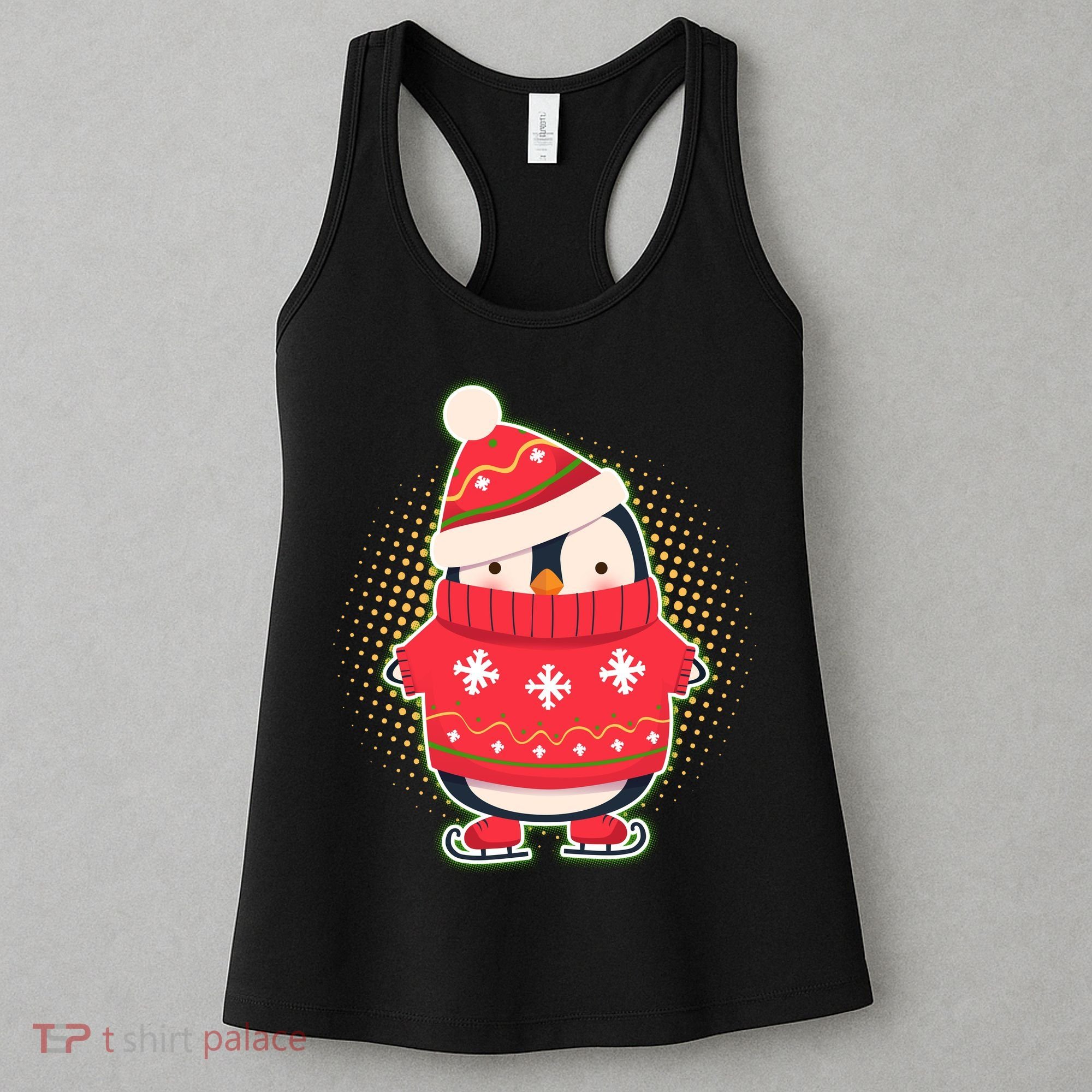 Christmas Holiday Penguin Skates Women's Tank Top