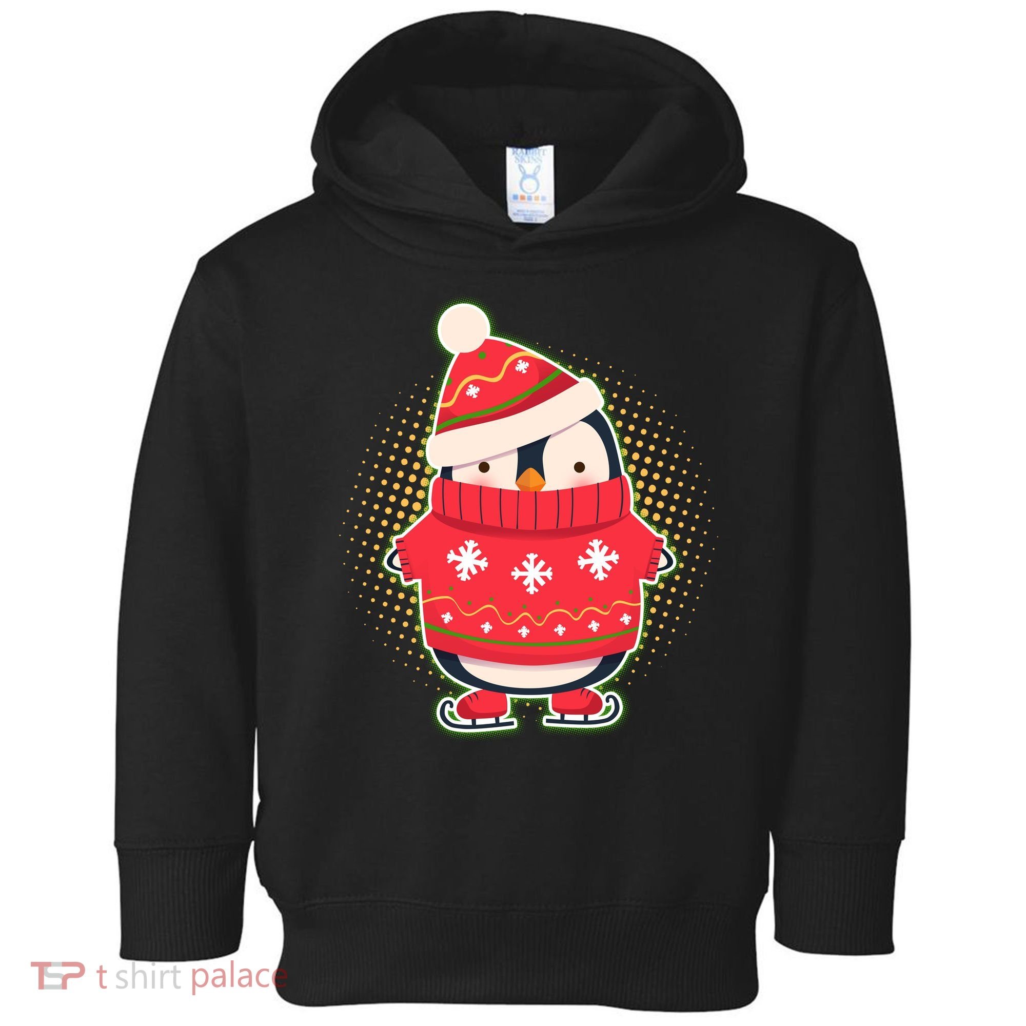 Christmas Holiday Penguin Skates Toddler Hoodie