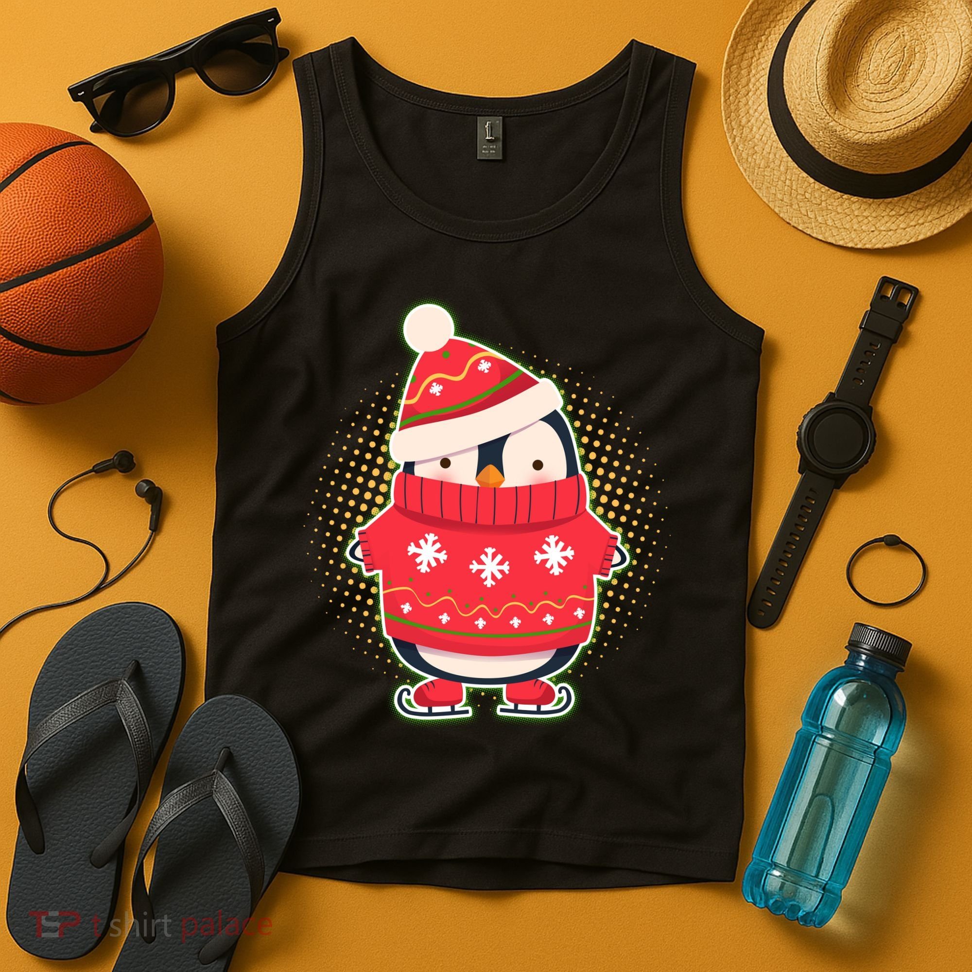 Christmas Holiday Penguin Skates Tank Top