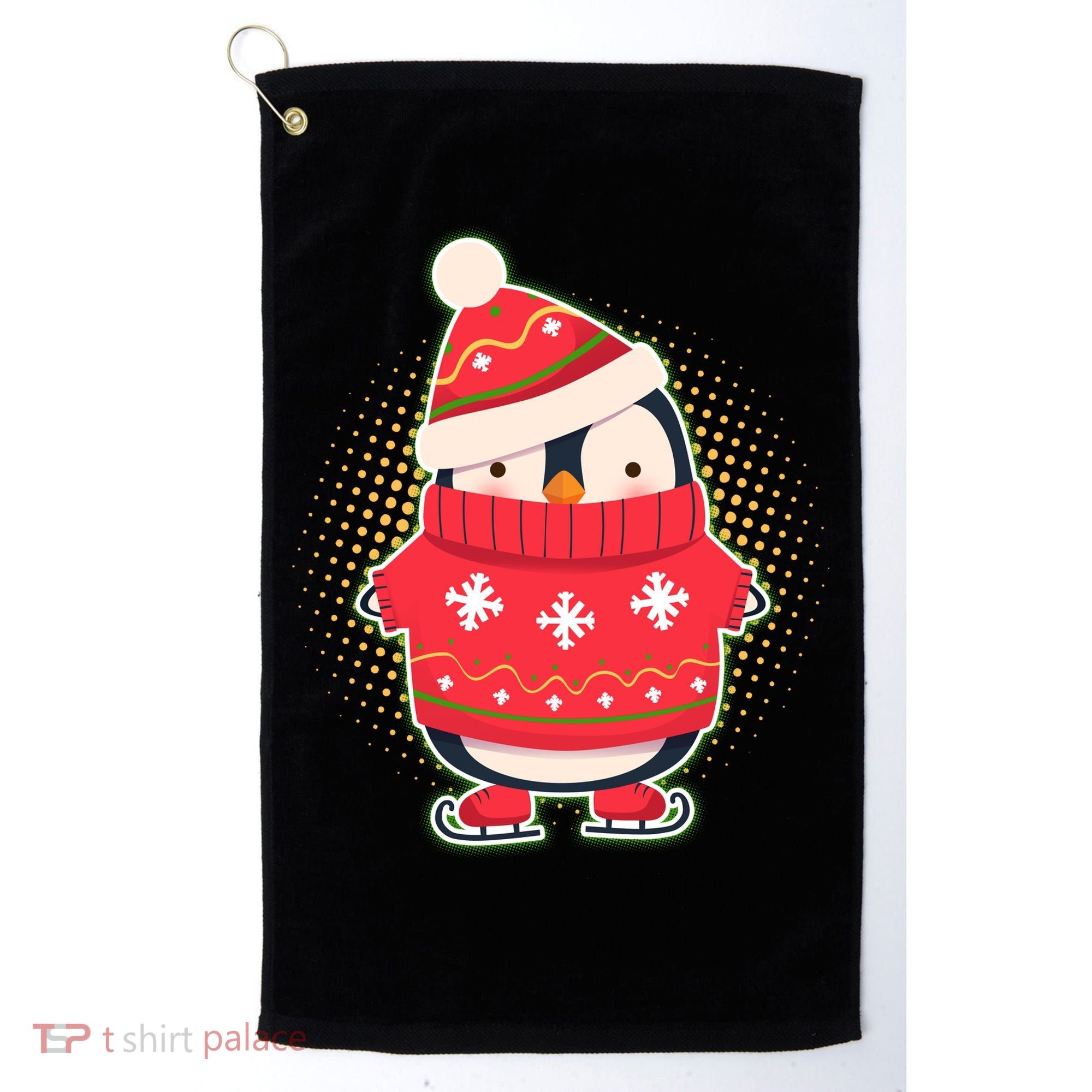 Christmas Holiday Penguin Skates Golf Towel