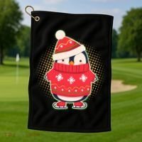 Christmas Holiday Penguin Skates Golf Towel thumb 1