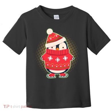 Christmas Holiday Penguin Skates Toddler T-Shirt