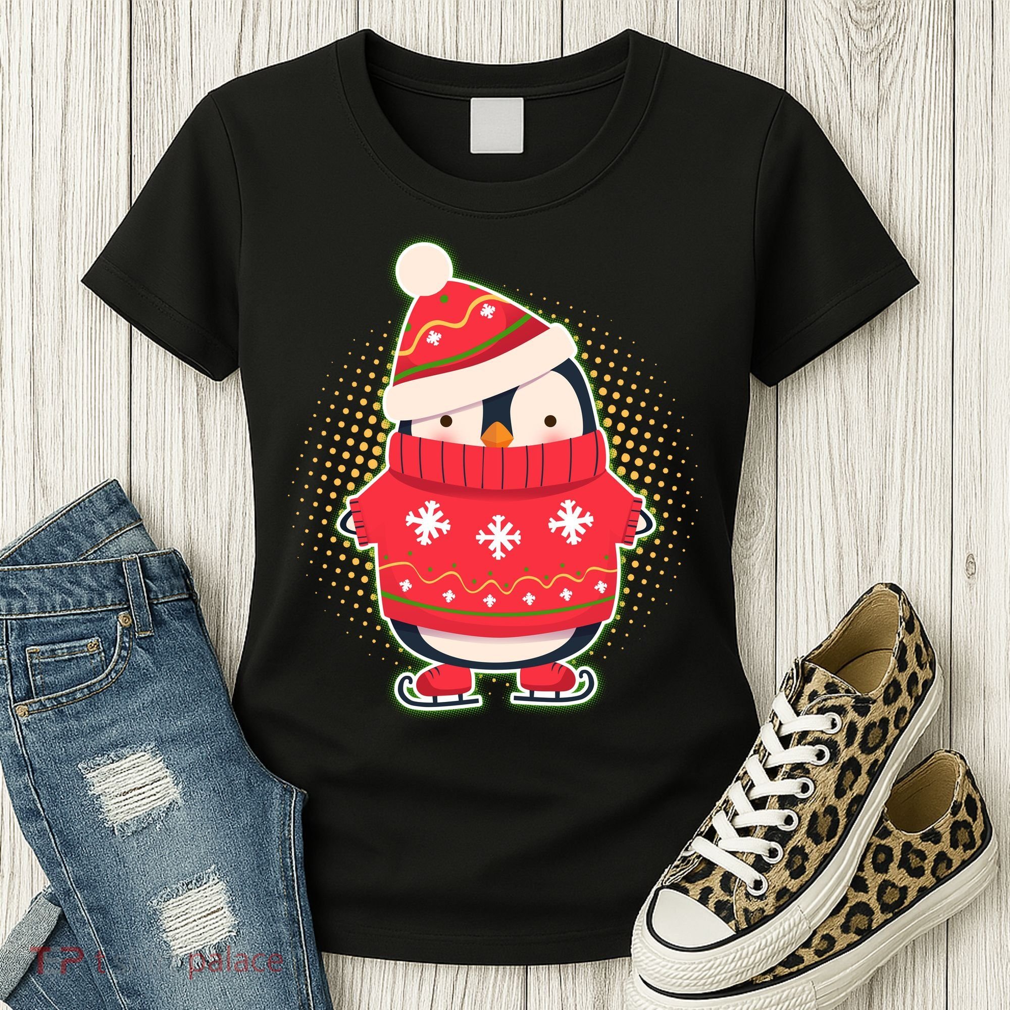 Christmas Holiday Penguin Skates Women's T-Shirt