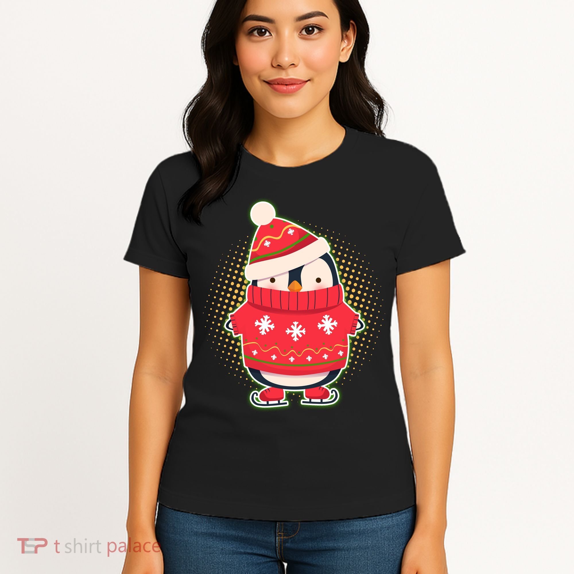 Christmas Holiday Penguin Skates Women's T-Shirt