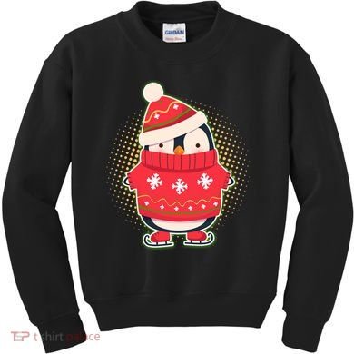 Christmas Holiday Penguin Skates Kids Sweatshirt